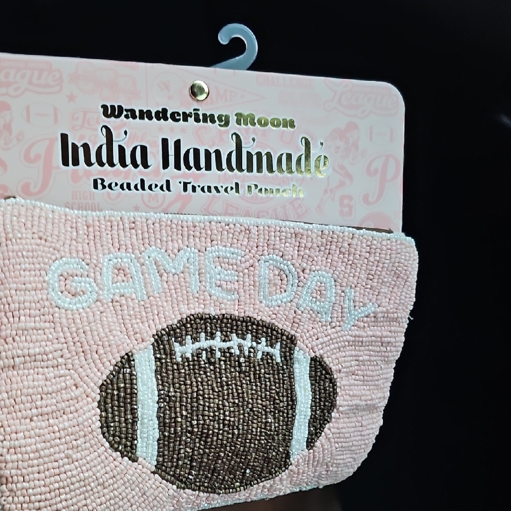 Wandering Moon Pink Beaded Travel Pouch